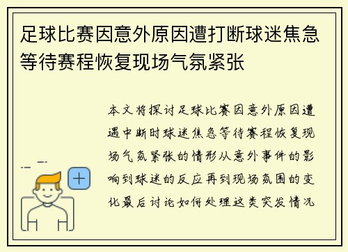 足球比赛因意外原因遭打断球迷焦急等待赛程恢复现场气氛紧张