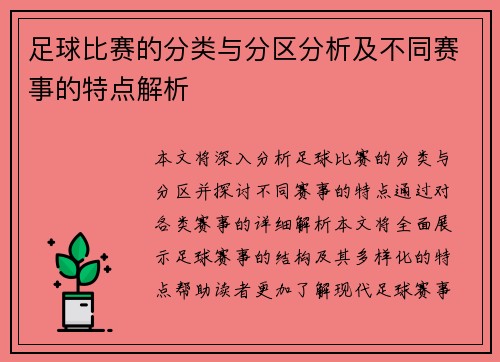 足球比赛的分类与分区分析及不同赛事的特点解析
