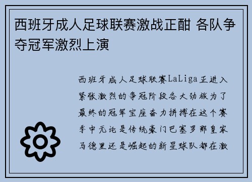 西班牙成人足球联赛激战正酣 各队争夺冠军激烈上演