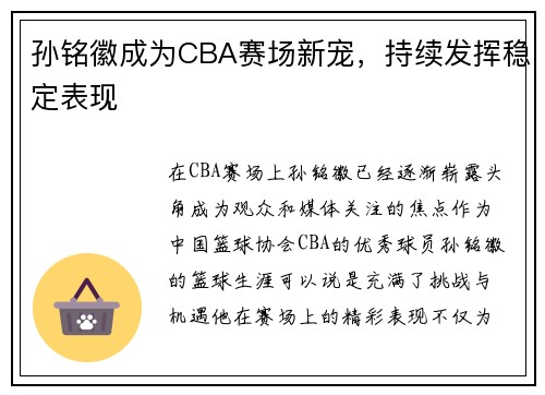 孙铭徽成为CBA赛场新宠，持续发挥稳定表现